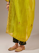 Lime Green hand embroidered organza dupatta