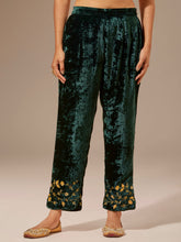 Green velvet palazzo with embroidery