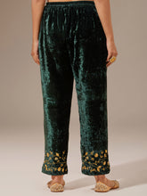 Green velvet palazzo with embroidery