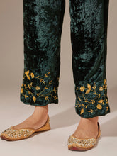 Green velvet palazzo with embroidery