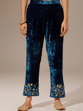 Blue  velvet palazzo with embroidery