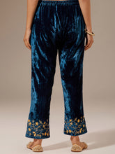 Blue  velvet palazzo with embroidery