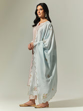 Blue Silk Chanderi hand embroidered dupatta