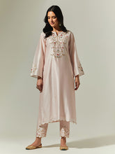 Light Pink Silk Chanderi hand embroidered kurta