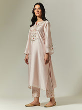 Light Pink Silk Chanderi hand embroidered kurta