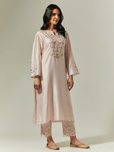 Light Pink Silk Chanderi hand embroidered kurta