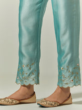Blue Silk Chanderi palazzo with embroidered hem