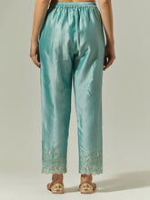 Blue Silk Chanderi palazzo with embroidered hem