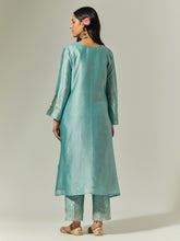 Blue Silk Chanderi hand embroidered kurta