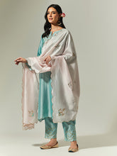 Blue Silk Chanderi hand embroidered kurta