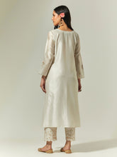 Off White Silk Chanderi hand embroidered kurta with plackett