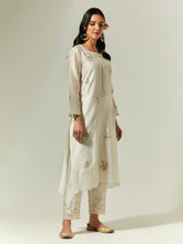 Off White Silk Chanderi hand embroidered kurta with plackett