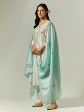 Off White Silk Chanderi hand embroidered kurta with plackett