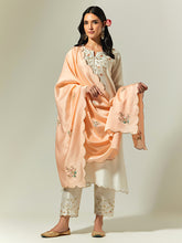 Off White  Silk Chanderi hand embroidered kurta