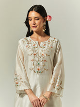 Off White  Silk Chanderi hand embroidered kurta