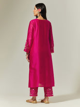 Fuchsia Silk Chanderi hand embroidered kurta