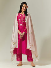 Light Pink Silk Chanderi hand embroidered dupatta