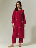 Red Silk Chanderi hand embroidered kurta with plackett