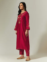 Red Silk Chanderi hand embroidered kurta