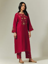 Red Silk Chanderi hand embroidered kurta