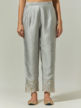 Grey Silk Chanderi palazzo with embroidered hem