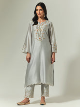 Grey Silk Chanderi palazzo with embroidered hem