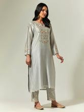 Grey Silk Chanderi hand embroidered kurta