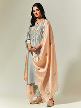 Grey Silk Chanderi hand embroidered kurta