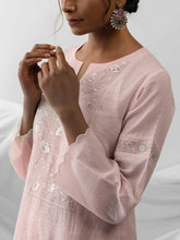 Pastel Pink dobby kurta with embroidered yoke
