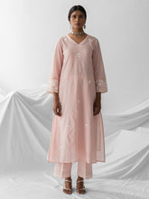 Pastel pink dobby kurta with all over embroidery