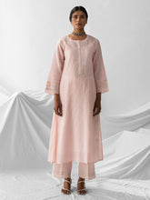 Pastel pink dobby kurta with plackett