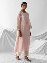 Pastel pink dobby kurta with plackett