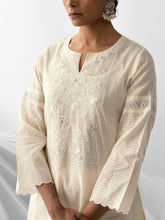 Ivory dobby kurta with embroidered yoke