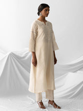 Ivory dobby kurta with embroidered yoke
