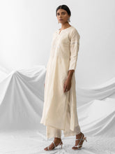 Ivory dobby kurta with embroidered yoke
