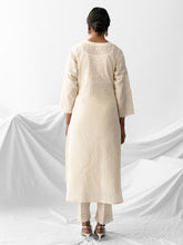 Ivory dobby kurta with embroidered yoke