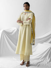 Pastel yellow dobby kurta with embroidered yoke