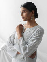 Pastel blue dobby kurta with embroidered yoke