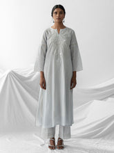 Pastel blue dobby kurta with embroidered yoke