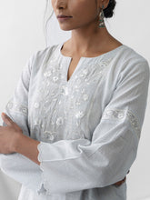 Pastel blue dobby kurta with embroidered yoke