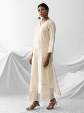 Ivory dobby kurta with all over embroidery