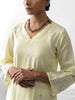 Pastel yellow dobby kurta with all over embroidery
