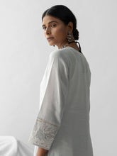 Pastel blue dobby kurta with all over embroidery