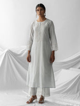 Pastel blue dobby kurta with plackett