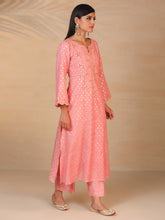 Pink hand embroidered chanderi kurta