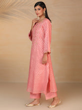 Pink hand embroidered chanderi kurta