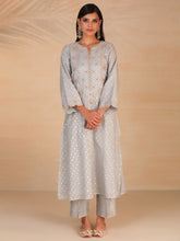 Grey hand embroidered chanderi kurta
