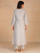 Grey hand embroidered chanderi kurta