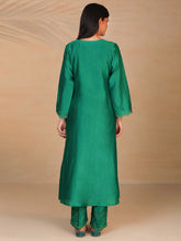 Green hand embroidered silk chanderi kurta