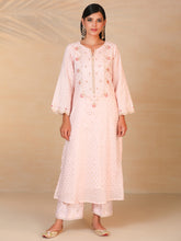 Light Pink hand embroidered chanderi kurta